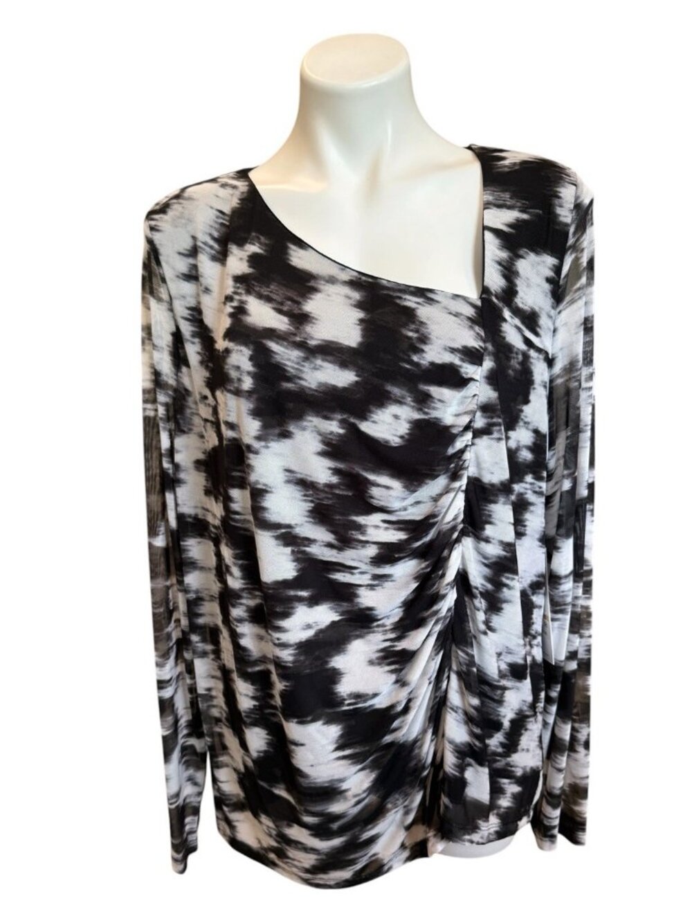 Calvin Klein 2X Top Blouse Plus Size Shirt Asymmetrical Neck Ruched Stretch T14